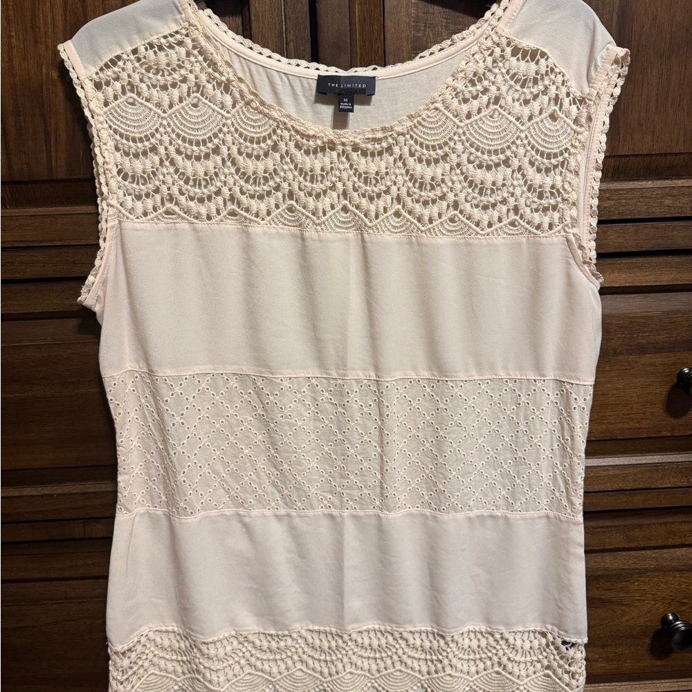 The Limited Cream Sleeveless Lace Blouse